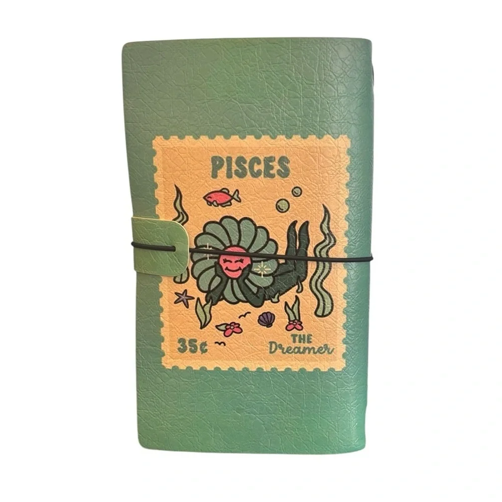 Travelers Notebook Journal Refillable Faux Leather A3 Zodiac Pisces Turquoise